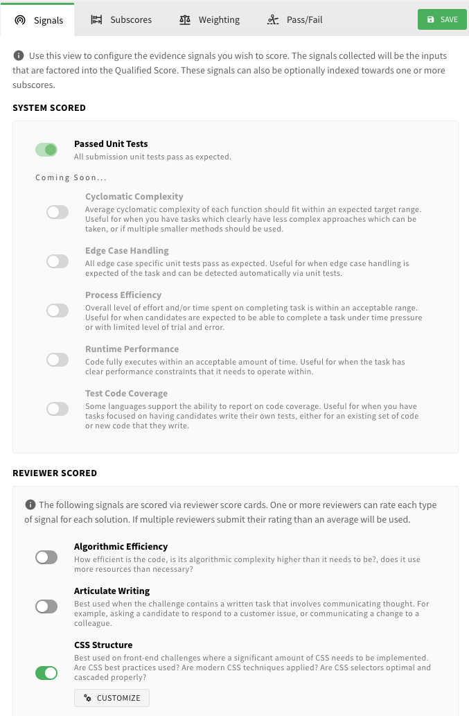 Editor for configuring what inputs a challenge should accept as part of the Qualified Score