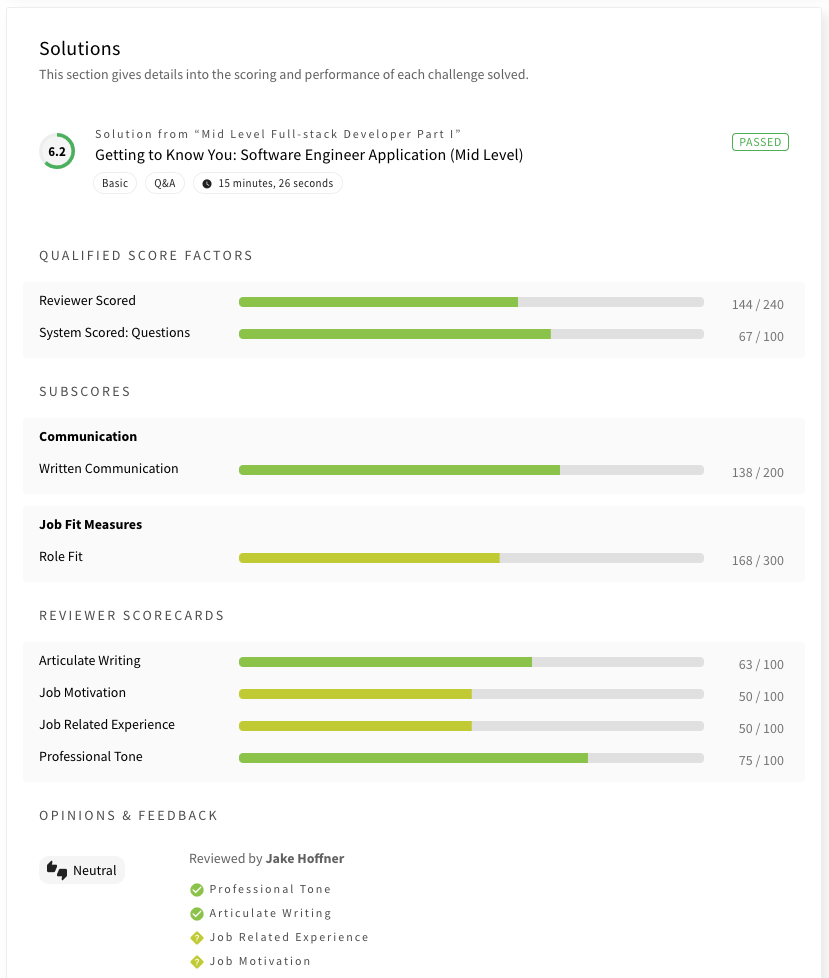 Example solution for a job fit survey + interview challenge