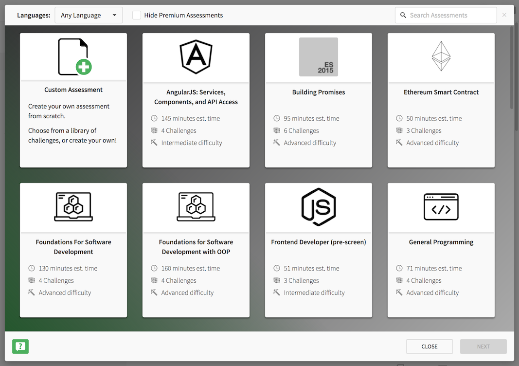 Create Assessment Dialog