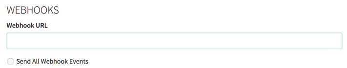 Webhooks URL config found within integrations page